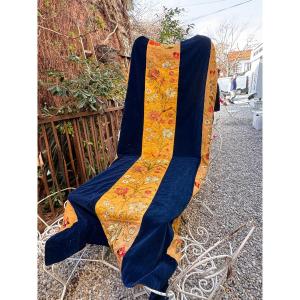 Embroidered Panel In Silk And Silk Velvet, 19th Century