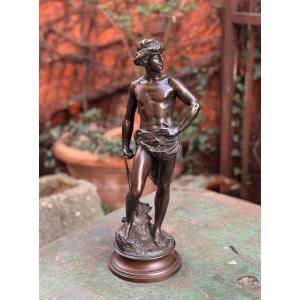 Adrien étienne Gaudez (1845-1902) – David – Bronze With Brown Patina, Late 19th Century