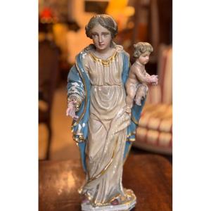 Virgin And Child In Carved And Polychrome Wood – 18th Century
