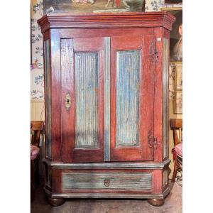 19th-century Alsatian Wardrobe – With Original Paint And Period Ironwork