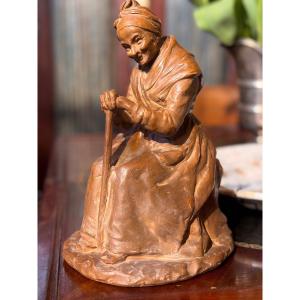 Arlesienne In Patinated Terracotta, Signed D. Saint René