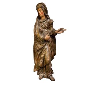 Sainte Anne, Very Beautiful Polychrome And Golden Wood Sculpture - 16th