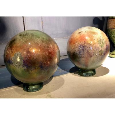 Pair Of Wig Stands In Verre églomisé, 19th Century