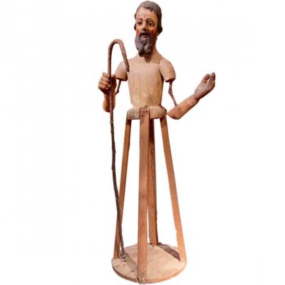 Italian Capipote Statue Of Saint Joseph With Articulated Metal Arms, 18th Century
