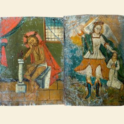 Pair Of Oil Paintings On Tin, South America, Late 19th Century