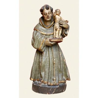 Polychrome Wooden Statue Of Saint Anthony Of Padua, Spain, 17th-18th Century