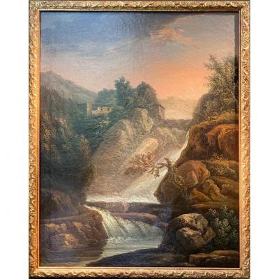Oil On Canvas, Landscape With Waterfall, By Jean Antoine Constantin, Known As Constantin D’aix