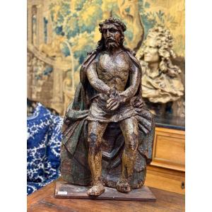 Christ In Bonds, Carved Monoxylous Wood, 17th Century