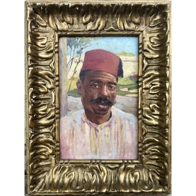 Orientalist Portrait, Oil On Cardboard, Late 19th - Early 20th Century