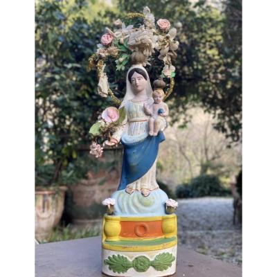 Polychrome Santibelli Virgin And Child, 19th Century Religious Art, Marseille