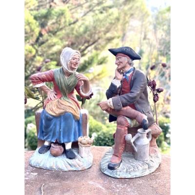 Polychrome Santibelli Couple, 19th Century Folk Art, Marseille