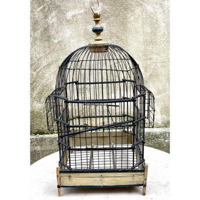 19th Century Parrot Birdcage In Iron And Wood, Folk Art Décor