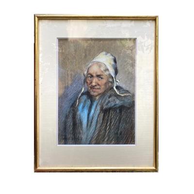 Portrait Of A Comtadine By Georges Breuil, Charcoal Drawing Enhanced With Pastel