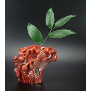 Chinese Carnelian Agate Vase Brush Washer Qing Dynasty Antique Chinese Hardstone Carving 18th C