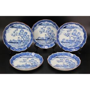 Japanese Porcelain Blue And White Dishes 5x Edo Period 18th Century 19th Century Arita Plates