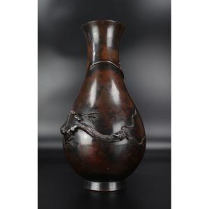 Japanese Bronze Vase Meiji Period (1868-1912) Antique 19th Century Fanghu / Hu Pot With Dragon 