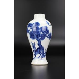 18th Century Chinese Blue And White Soft Paste Porcelain Vase, Antique Huashi Vase
