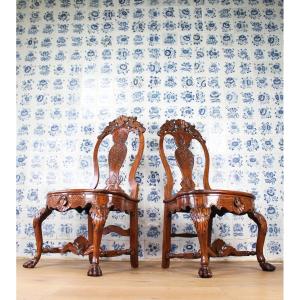 Two Dutch Colonial Solid Satinwood Chairs, Galle, Ceylon (sri Lanka), 18th Century C. 1725-1750