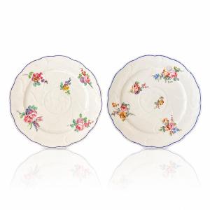 Two Soft Porcelain Plates From The Manufacture Royale De Sèvres Decorated With Flowers
