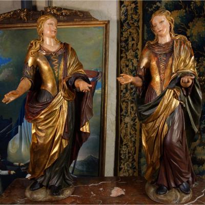 Pair Of Venetian Servants In Polychromed And Gilded Wood, Eighteenth