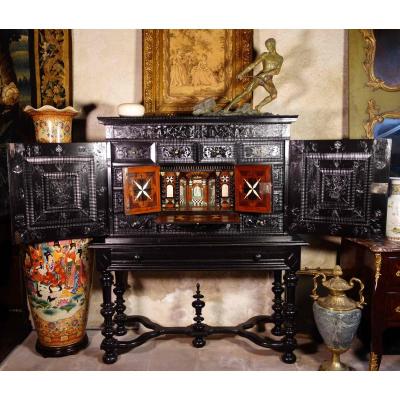 Ebony Cabinet With Scenes From The Holy Family, XVIIth Century