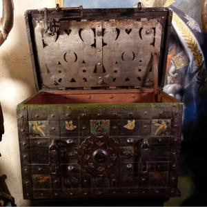 Large Nuremberg Polychromed Chest With Padlock, 17th Century