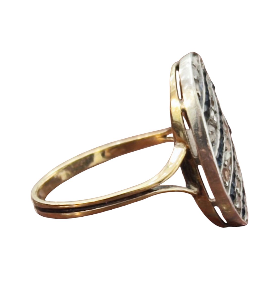 Antico anello in oro con zaffiri e rose di diamanti -photo-4