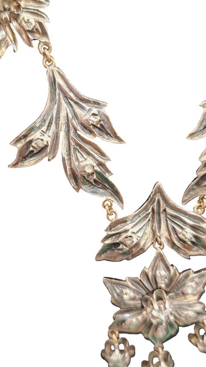 Collana in argento e oro con rose dì diamanti del XIX secolo -photo-2