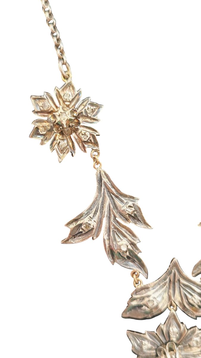 Collana in argento e oro con rose dì diamanti del XIX secolo -photo-3