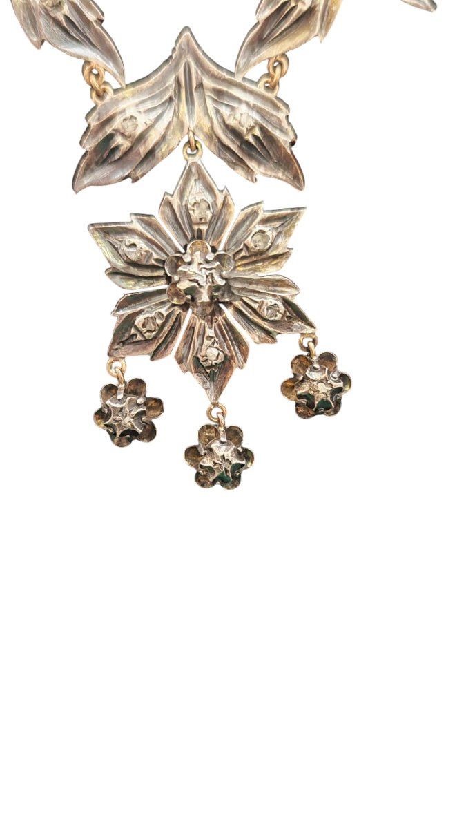 Collana in argento e oro con rose dì diamanti del XIX secolo -photo-4