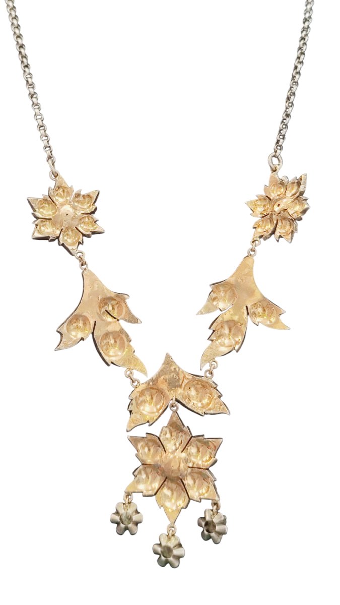 Collana in argento e oro con rose dì diamanti del XIX secolo -photo-4