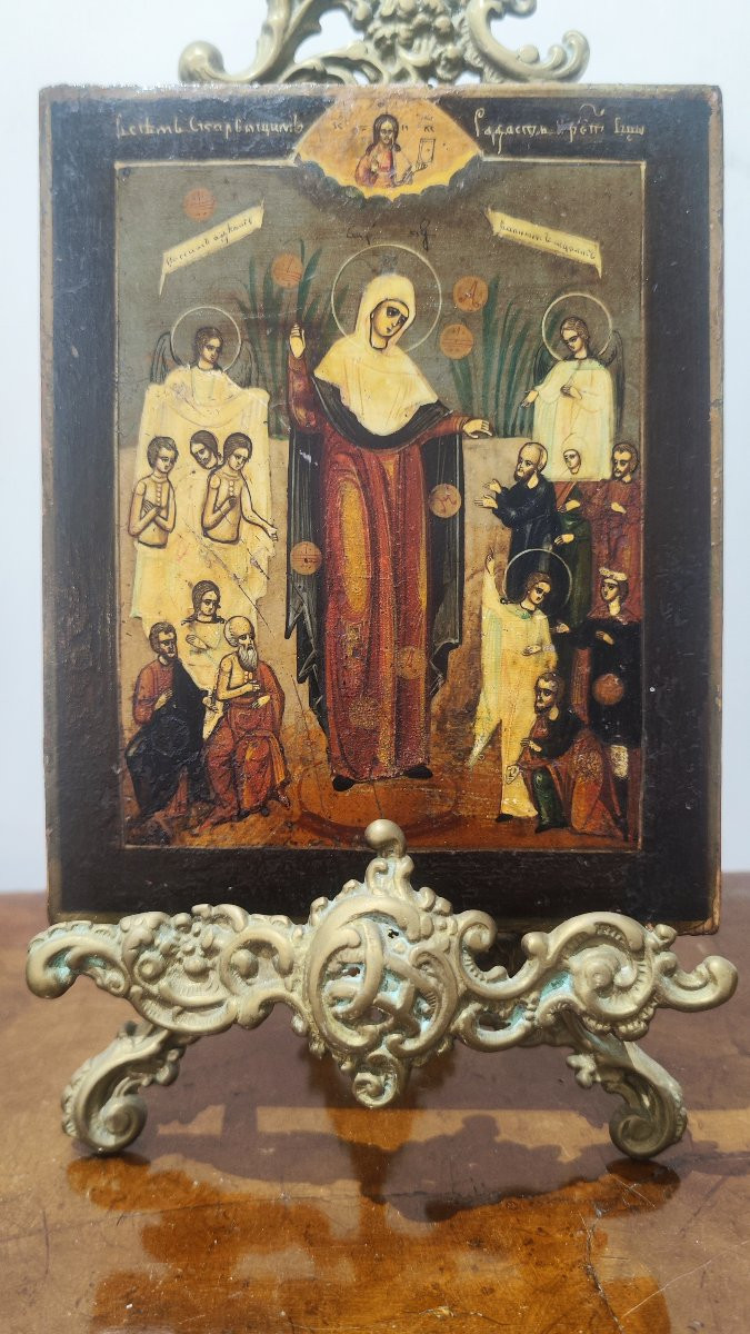 Tre icone russe con Santo e Madonna -photo-2