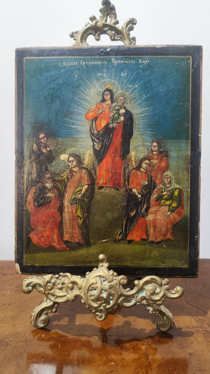 Tre icone russe con Santo e Madonna -photo-3