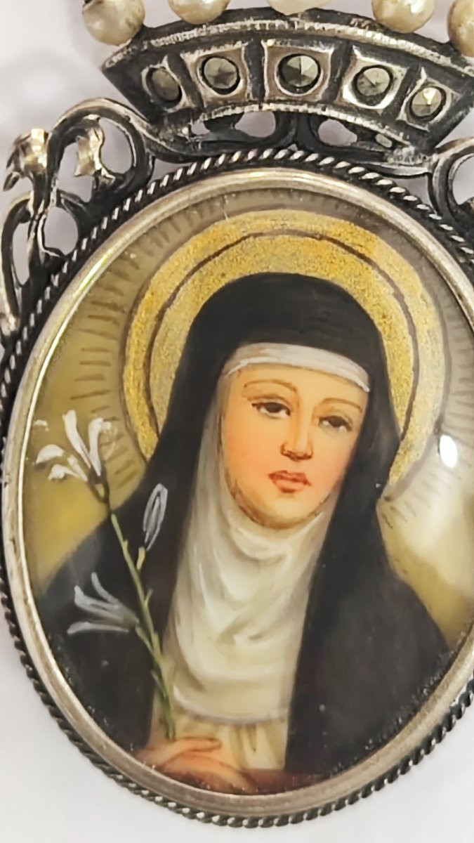 Santa Caterina da Siena Antico medaglione in argento -photo-2