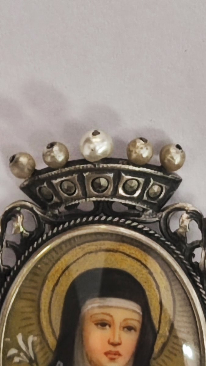 Santa Caterina da Siena Antico medaglione in argento -photo-3