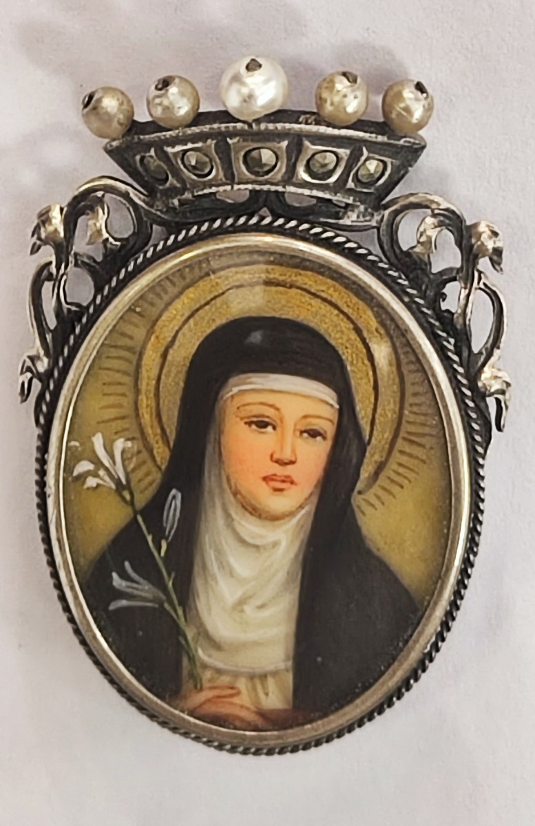 Santa Caterina da Siena Antico medaglione in argento 