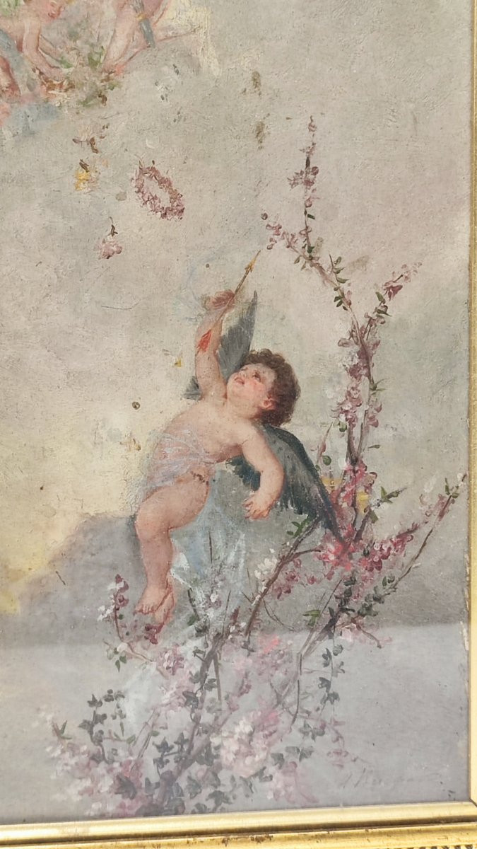 Olio su tavola raffigurante degli angeli -photo-4