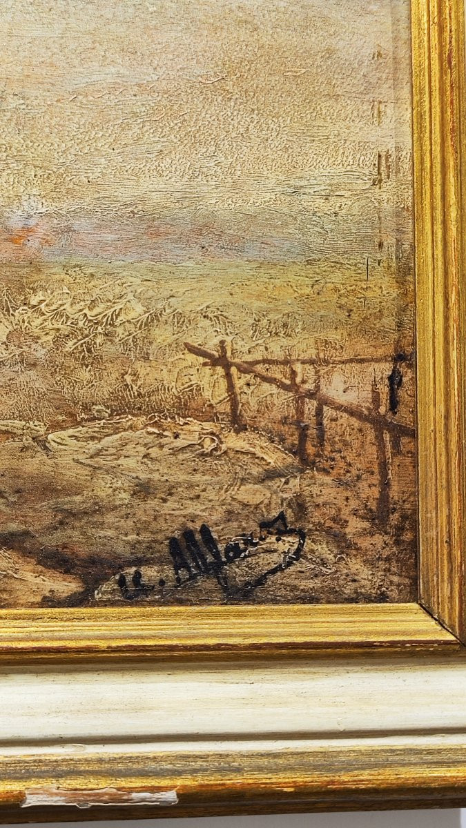Olio su tavola del XIX secolo raffigurante una veduta di rovine classiche.-photo-3