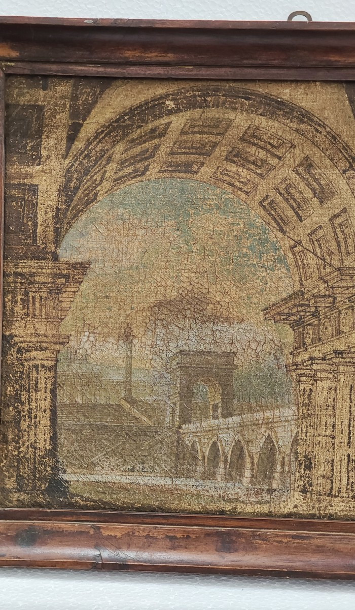 Olio su tela del XVIII secolo, Grand Tour, raffigurante una veduta architettonicau-photo-2