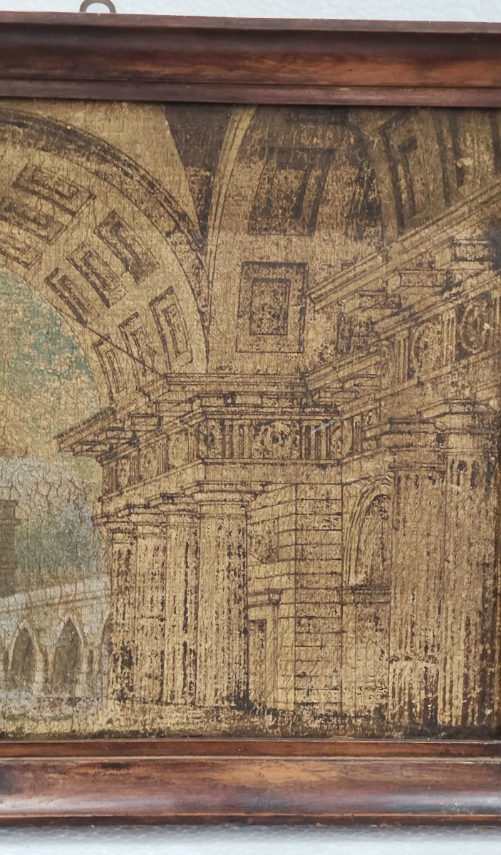 Olio su tela del XVIII secolo, Grand Tour, raffigurante una veduta architettonicau-photo-4