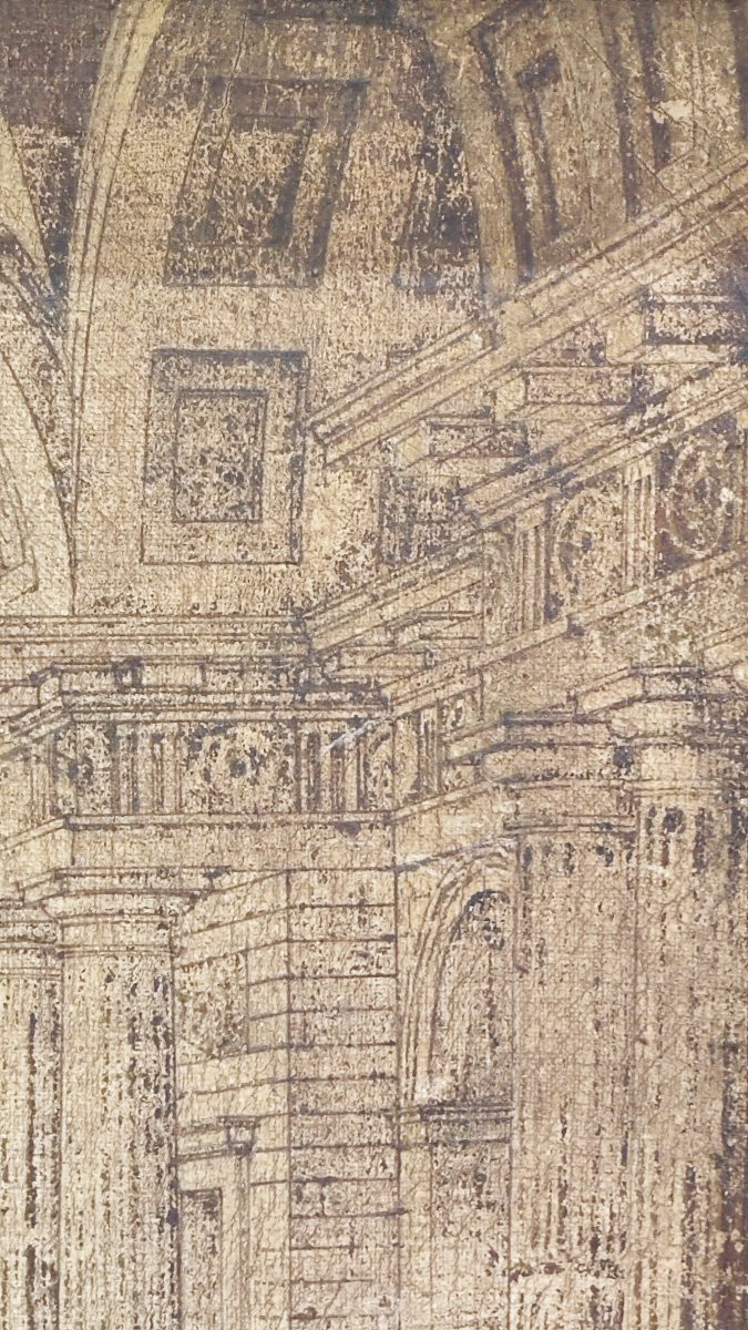 Olio su tela del XVIII secolo, Grand Tour, raffigurante una veduta architettonicau-photo-3