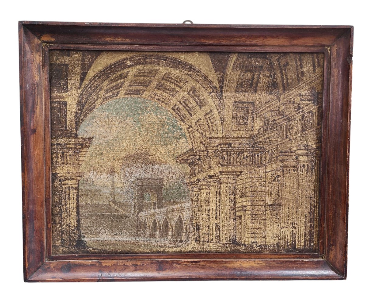 Olio su tela del XVIII secolo, Grand Tour, raffigurante una veduta architettonicau