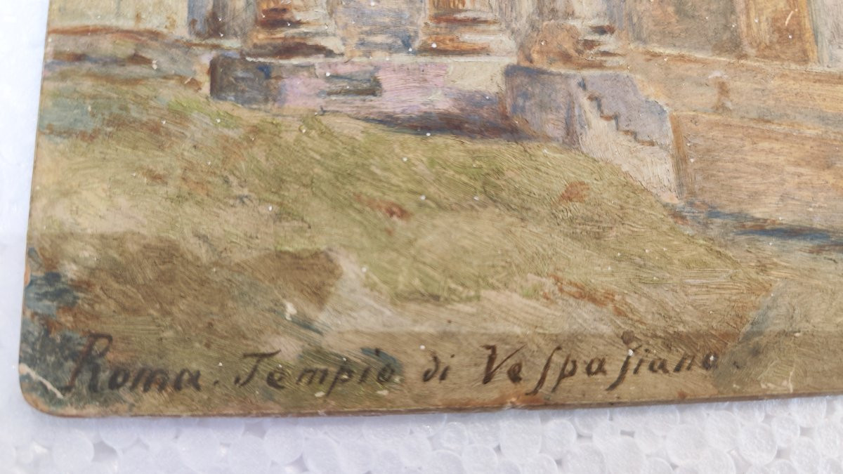 Dipinto ad olio delle rovine romane del Tempio di Vespasiano, grand tour -photo-2