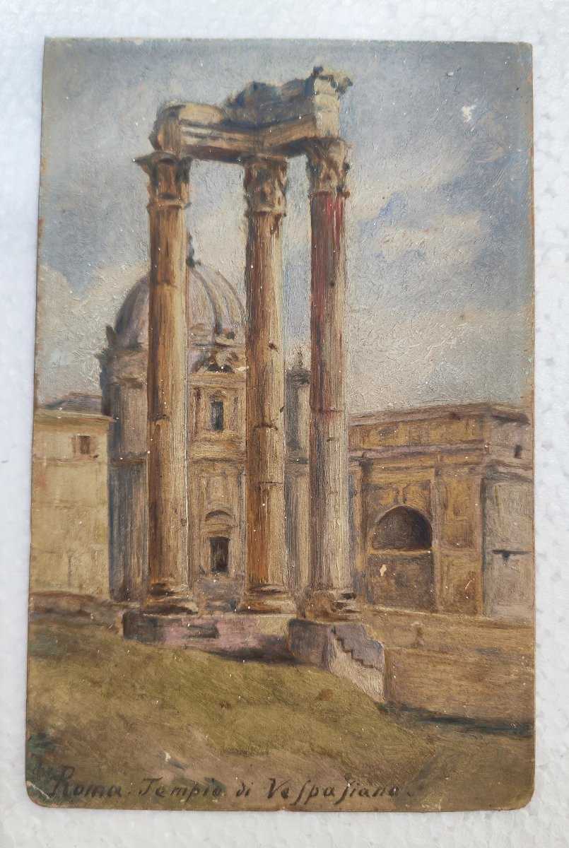 Dipinto ad olio delle rovine romane del Tempio di Vespasiano, grand tour -photo-4