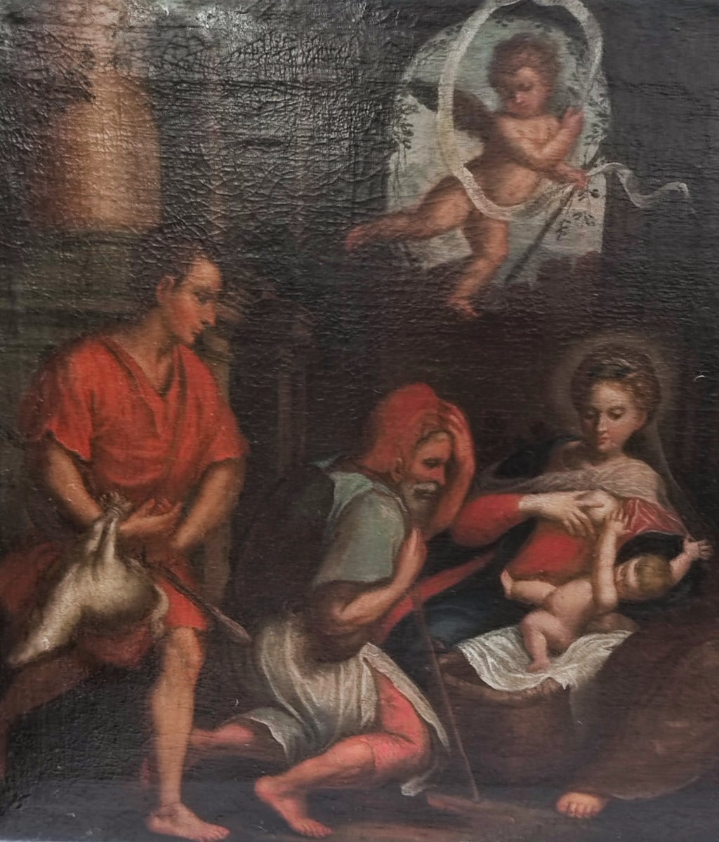 Dipinto olio su tela del XVII secolo Natività con adorazione dei pastori -photo-5