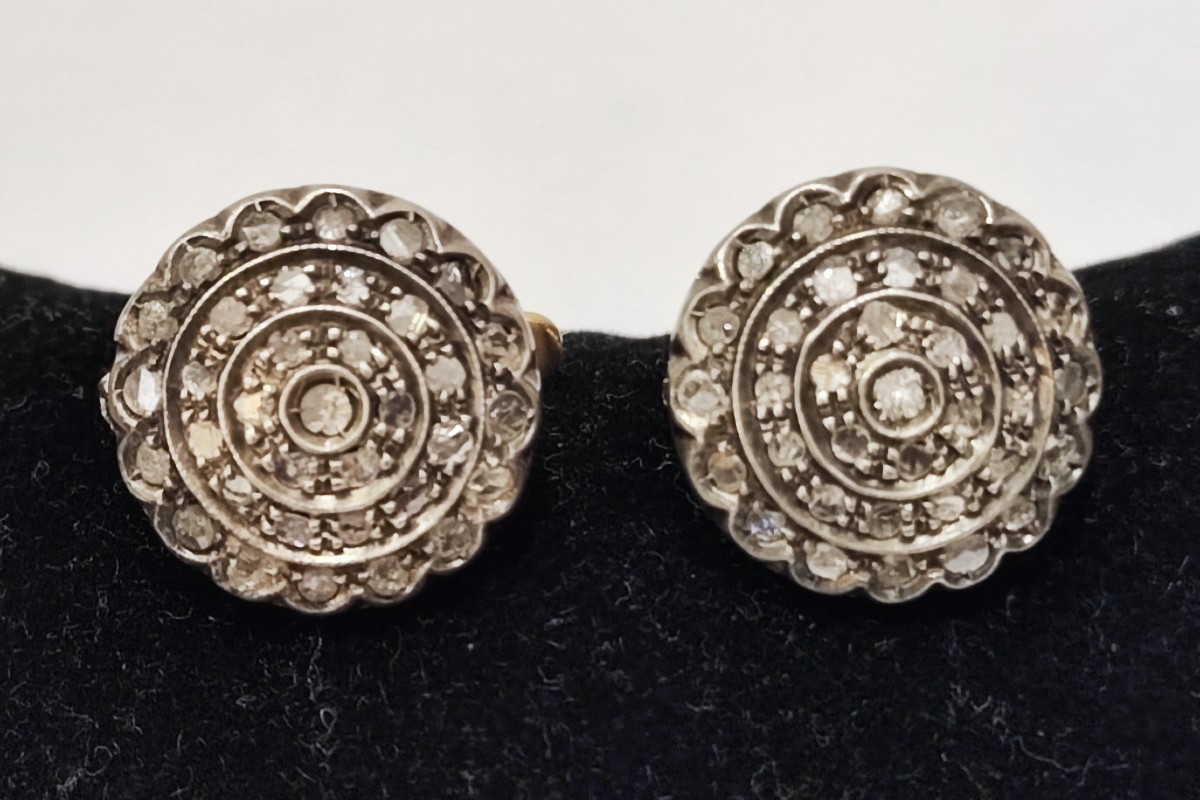 Orecchini in oro e argento con diamanti rose cut periodo del liberty