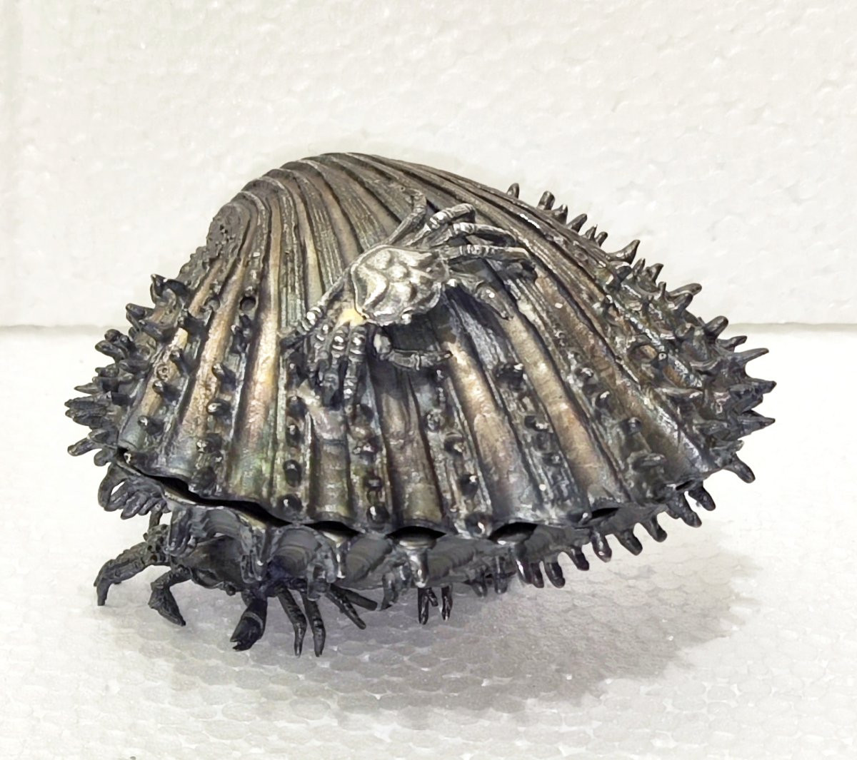 Raffinata scatola in argento a forma di conchiglia -photo-4