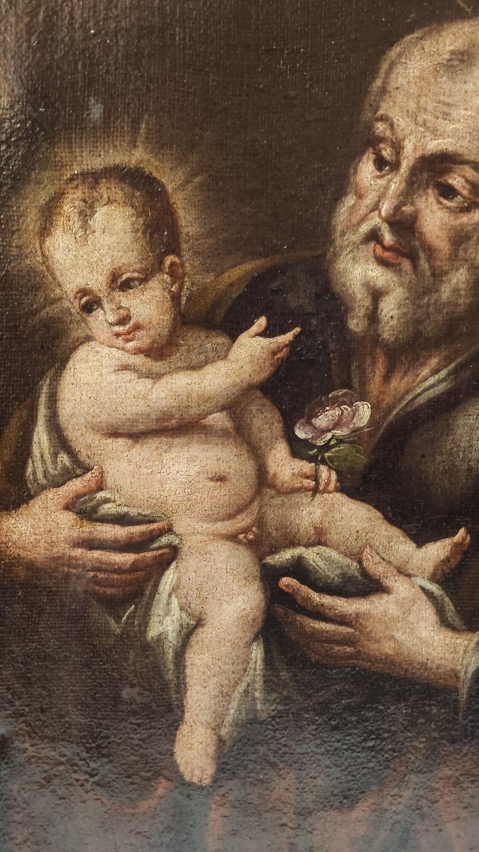 Antico dipinto raffigurante San Giuseppe e il Bambino-photo-3