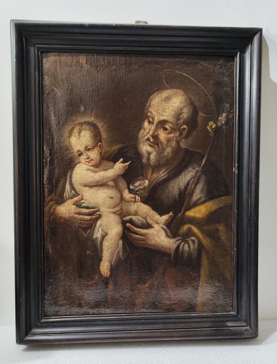 Antico dipinto raffigurante San Giuseppe e il Bambino