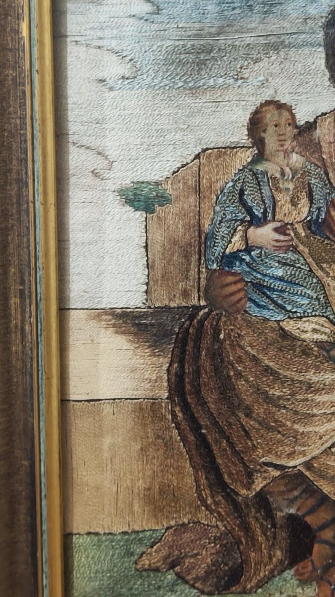 Due ricami a fili incollati, risalenti al XVIII secolo con Sant' Anna e la Vergine Maria-photo-6